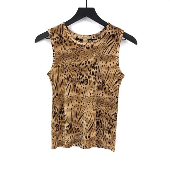 PLISSÉ Pleated Animal Print Tank Top Brown Black S - Picture 1 of 5